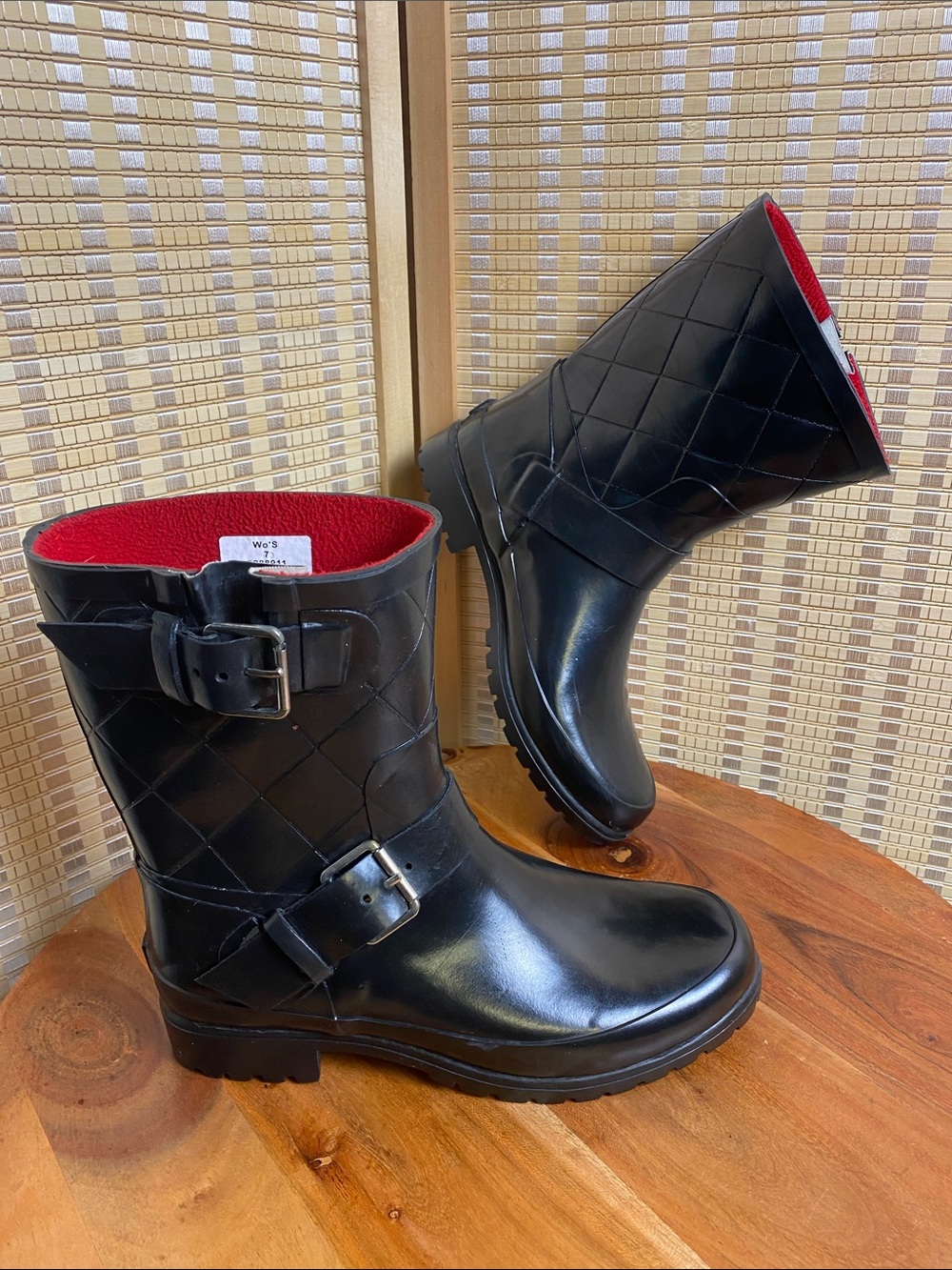 Sperry Falcon Quilted Rain Boot Black Size 7 Lined Warm Buckle Waterproof Rubber